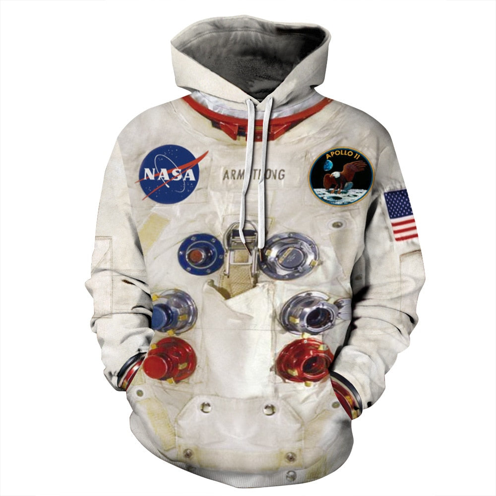 Man Winter Streetwear Hoodies Tops 3D Astronaut Space Suit Pullover Sweatshirt Terror