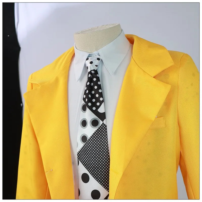 The Mask Cosplay Costume Halloween Jim Carrey Uniform Anime Costume Yellow Trench Coat Hat Carnival Party Clown Mask for Men