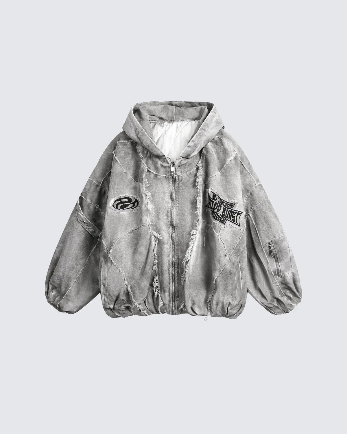 Men's Oversized Retro Patchwork Zip-Up Hooded Jacket