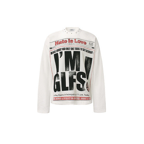 Long Sleeve VINTAGE NEWSPAPER PRINT T-Shirt