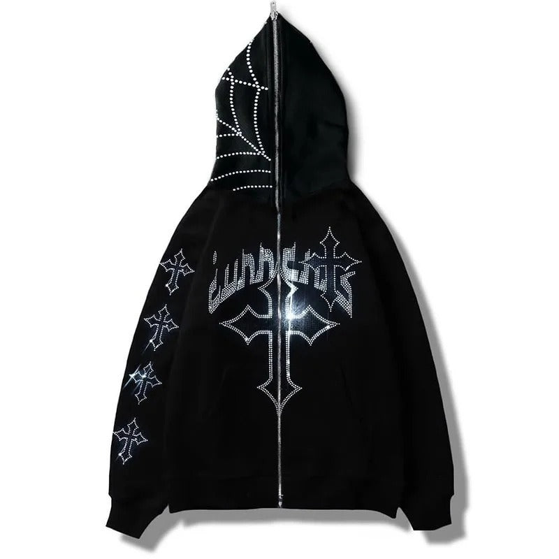 Y2K Hot diamond Hoodie cardigan street trendy NLB zippered jacket