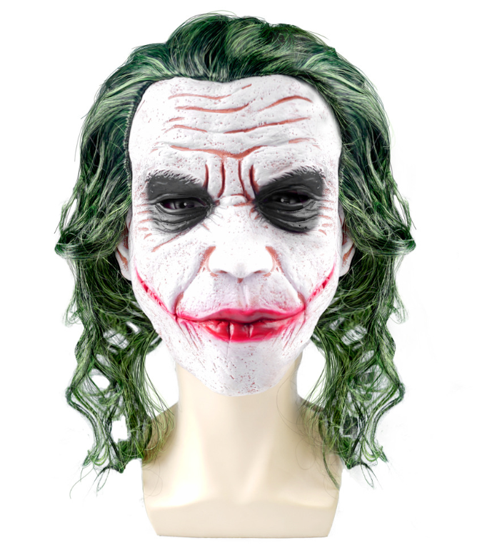 Joker Mask with Green Hair Wig Halloween Latex Mask Party Costume