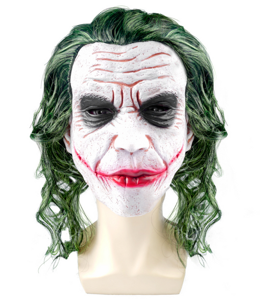 Joker Mask with Green Hair Wig Halloween Latex Mask Party Costume