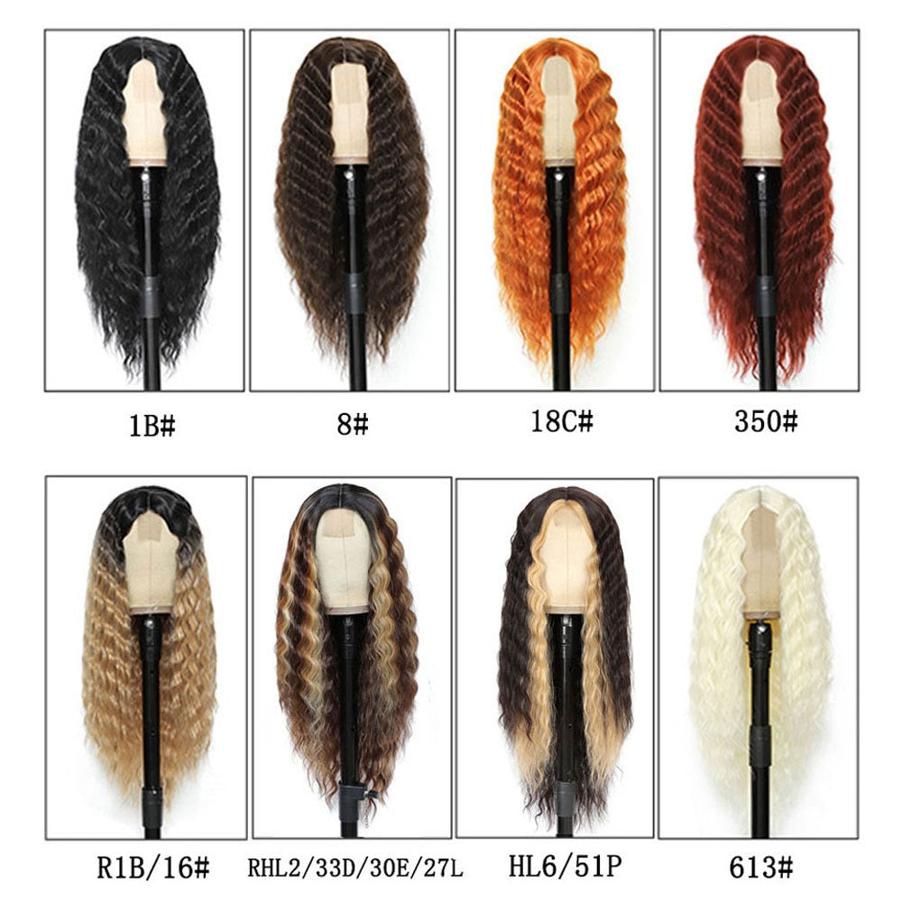 European and American Women's Wigs -Small Lace Center Deep Wave -Long -Curly -Wig Headband