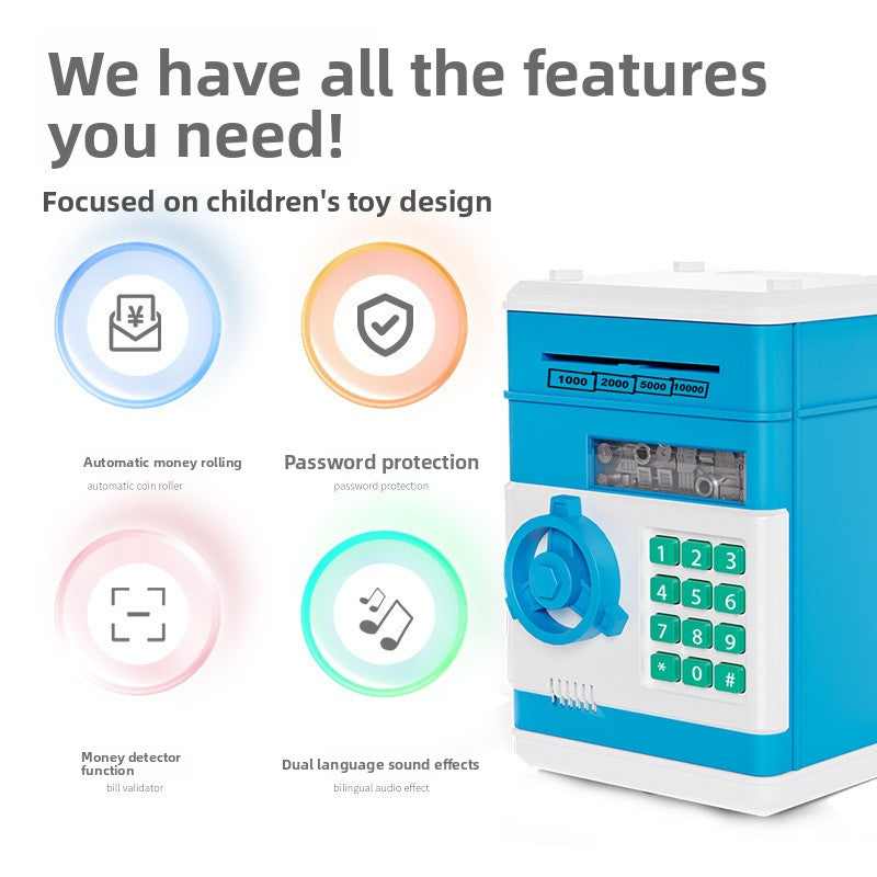cartoon password box piggy bank ATM machine safe automatic roll money