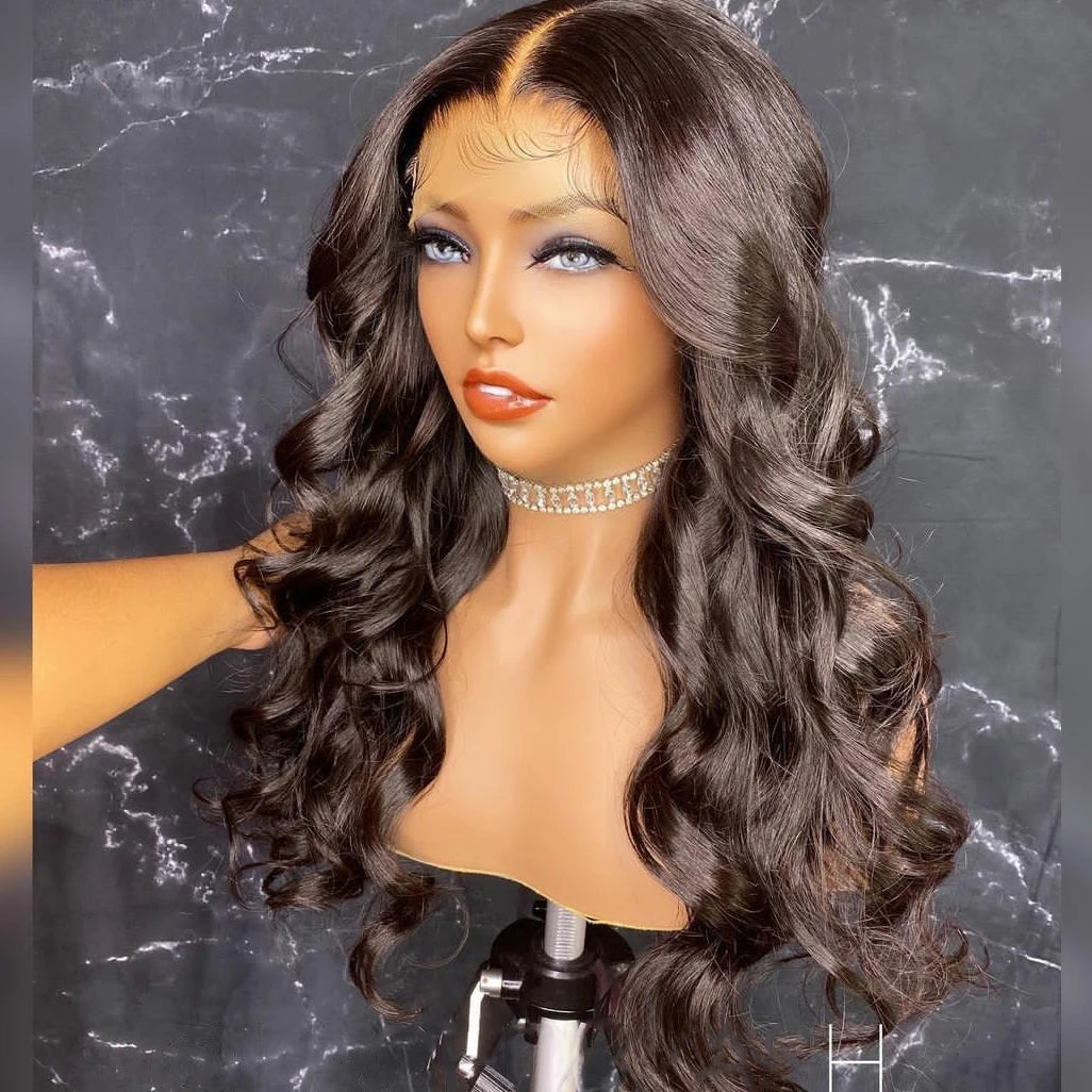 Ladies Wig Natural Buckle Black Big Wave Chemical Fiber Front Lace Long Curly Hair High Temperature Silk Headgear