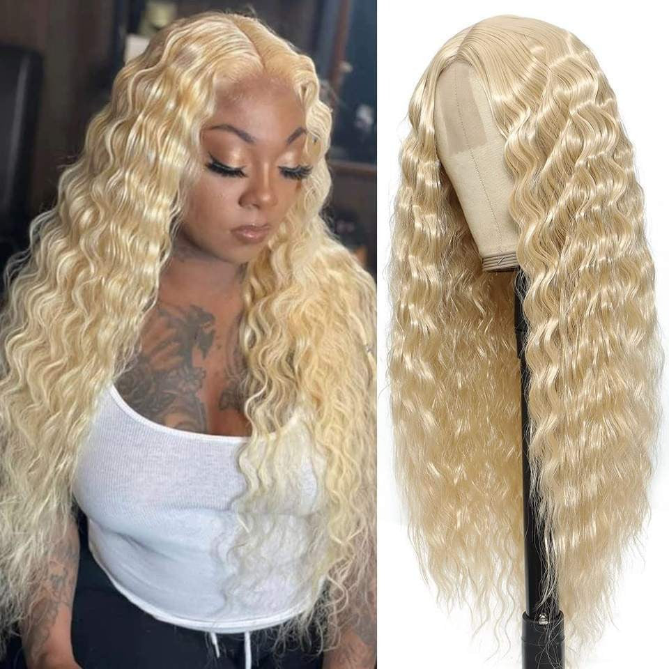 European and American Women's Wigs -Small Lace Center Deep Wave -Long -Curly -Wig Headband