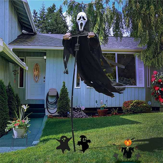 Scary Halloween Ghost Robe Costume with Crow Prop – Horror Phantom
