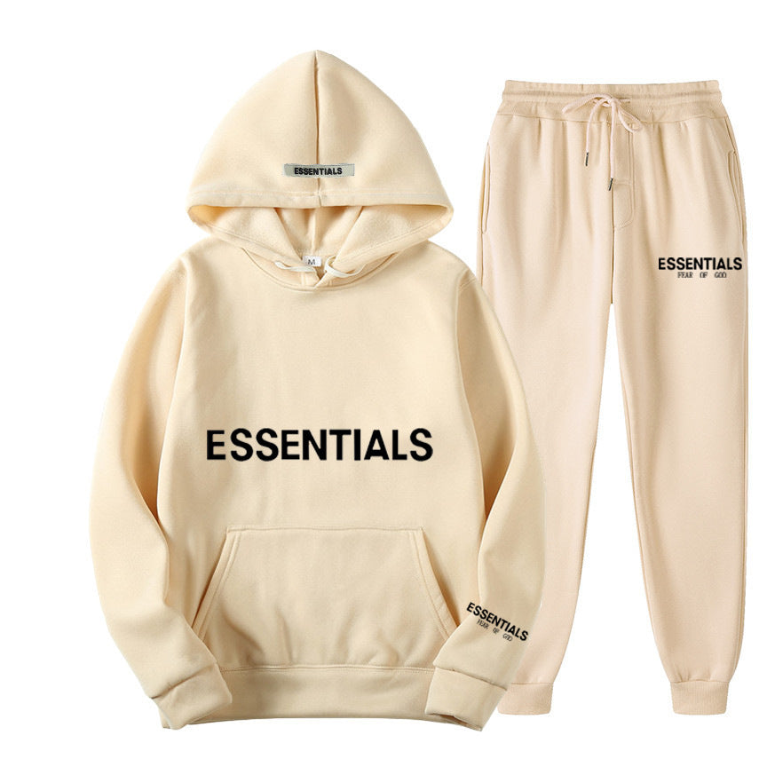 ESSENTIALS Couple Set Hoodies for Men and Women Double Line High Street Fashion Two-Piece Set