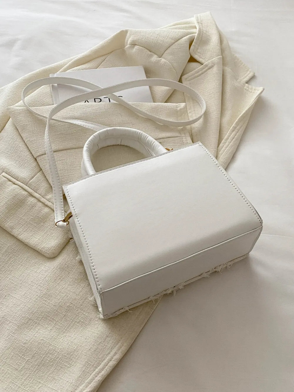 Raw Hem Denim PU Leather Handbag