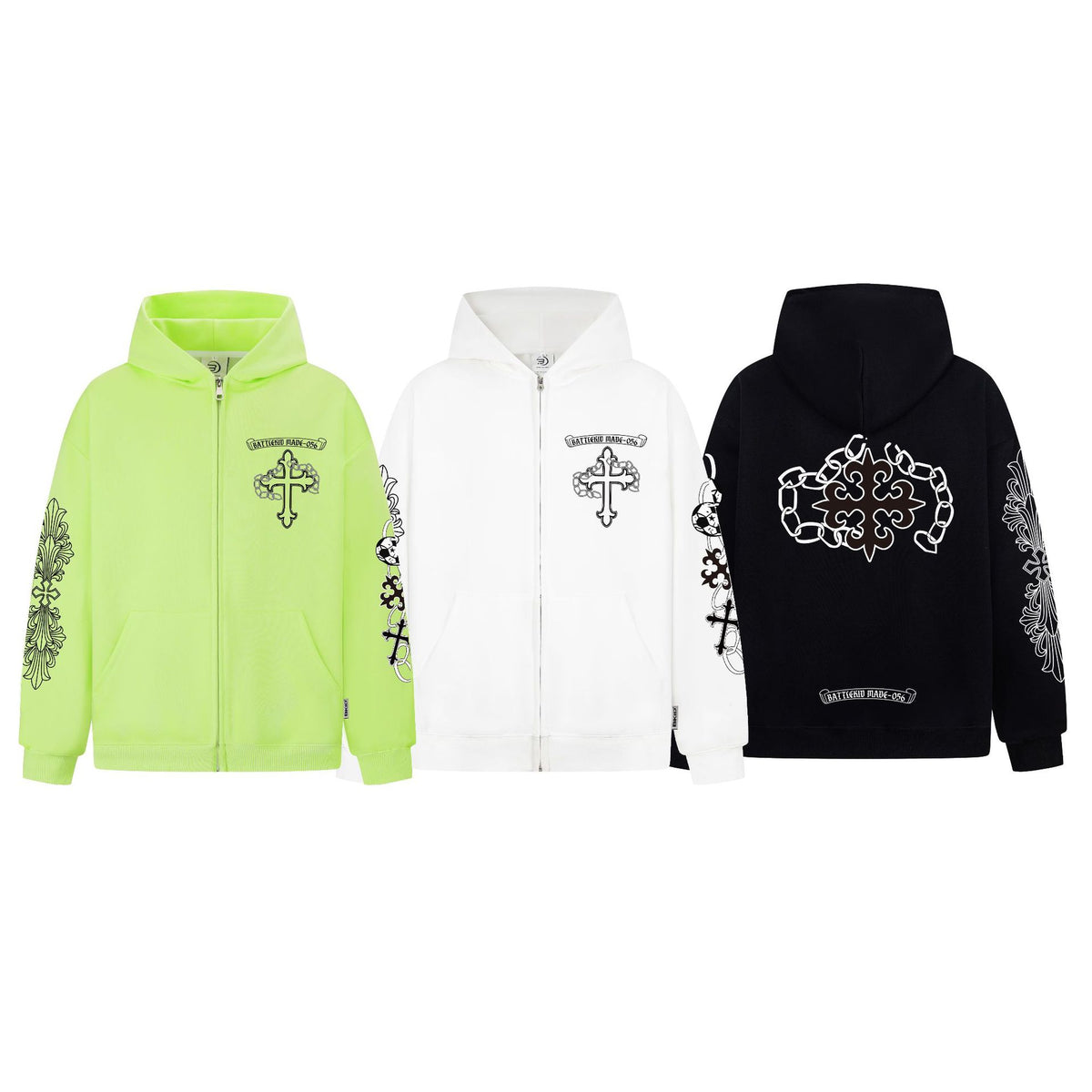 Street Style Cross Print Hooded Sweatshirt Jacket