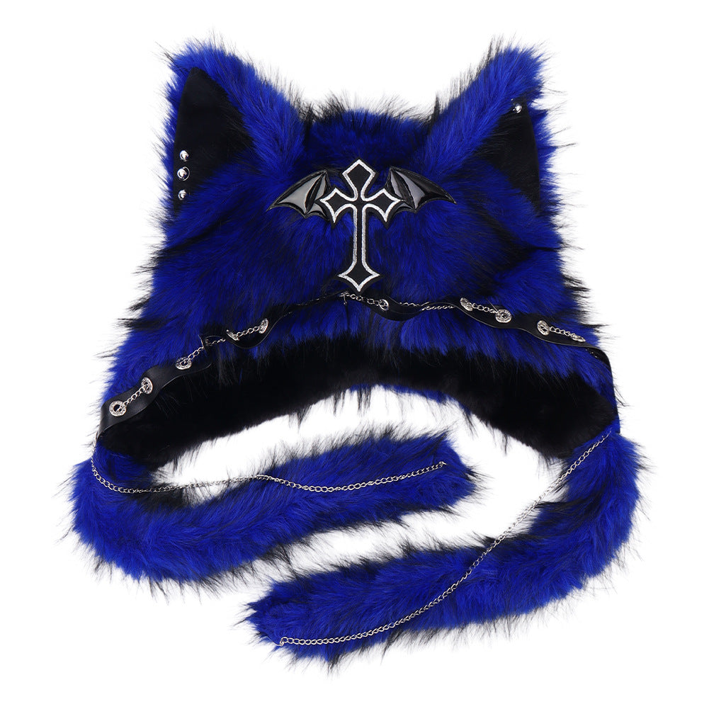 Subculture Cat Ear Hat Gothic Dark Aesthetic, Winter Fleece Beanie, Warm Autumn/Winter Hat -NB