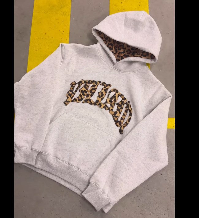 Leopard Print Casual Sports Unisex Hooded Sweatshirt
