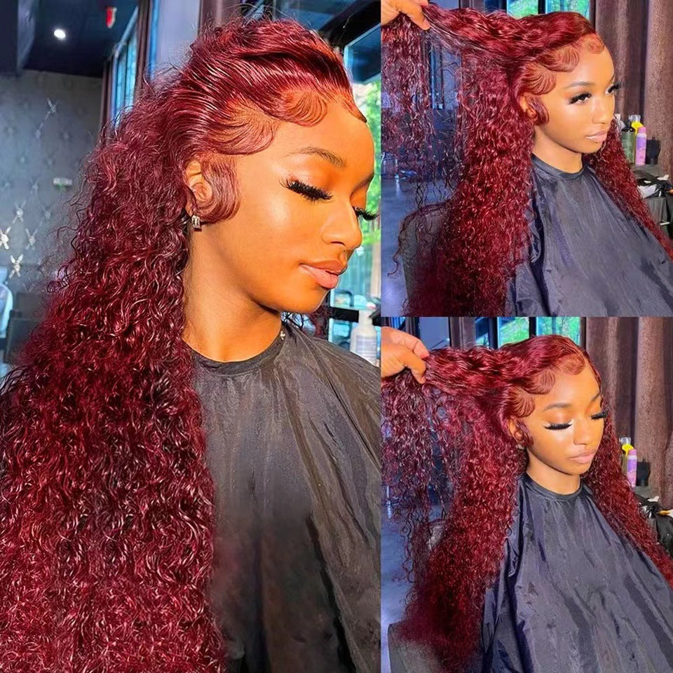 Wig Red Premium "Human Hair" -Front lace wig 13x4 -women's long hair full head cover
