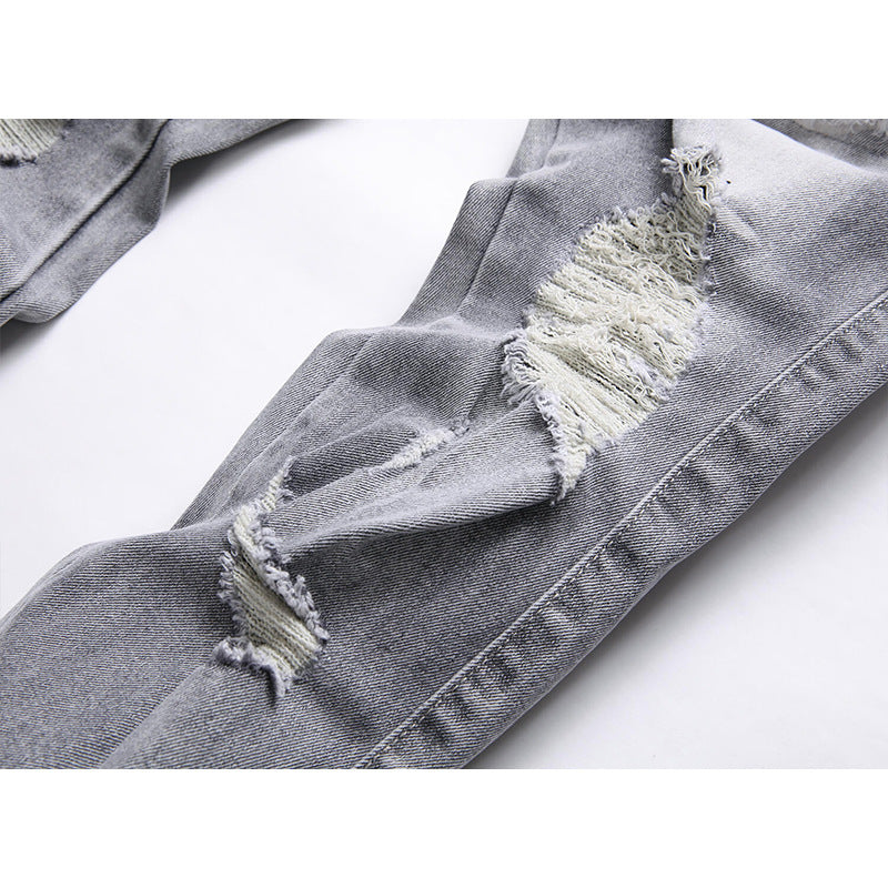 Mens Stretch Ripped Embroidered Jeans '' NO LA BAJE.