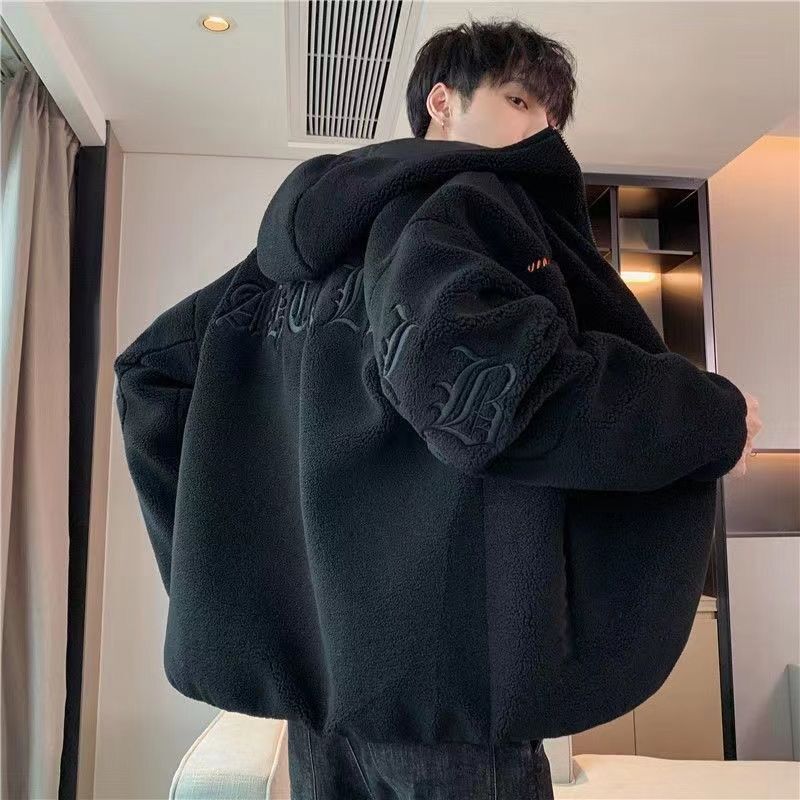 Lamb plush cotton jacket for men