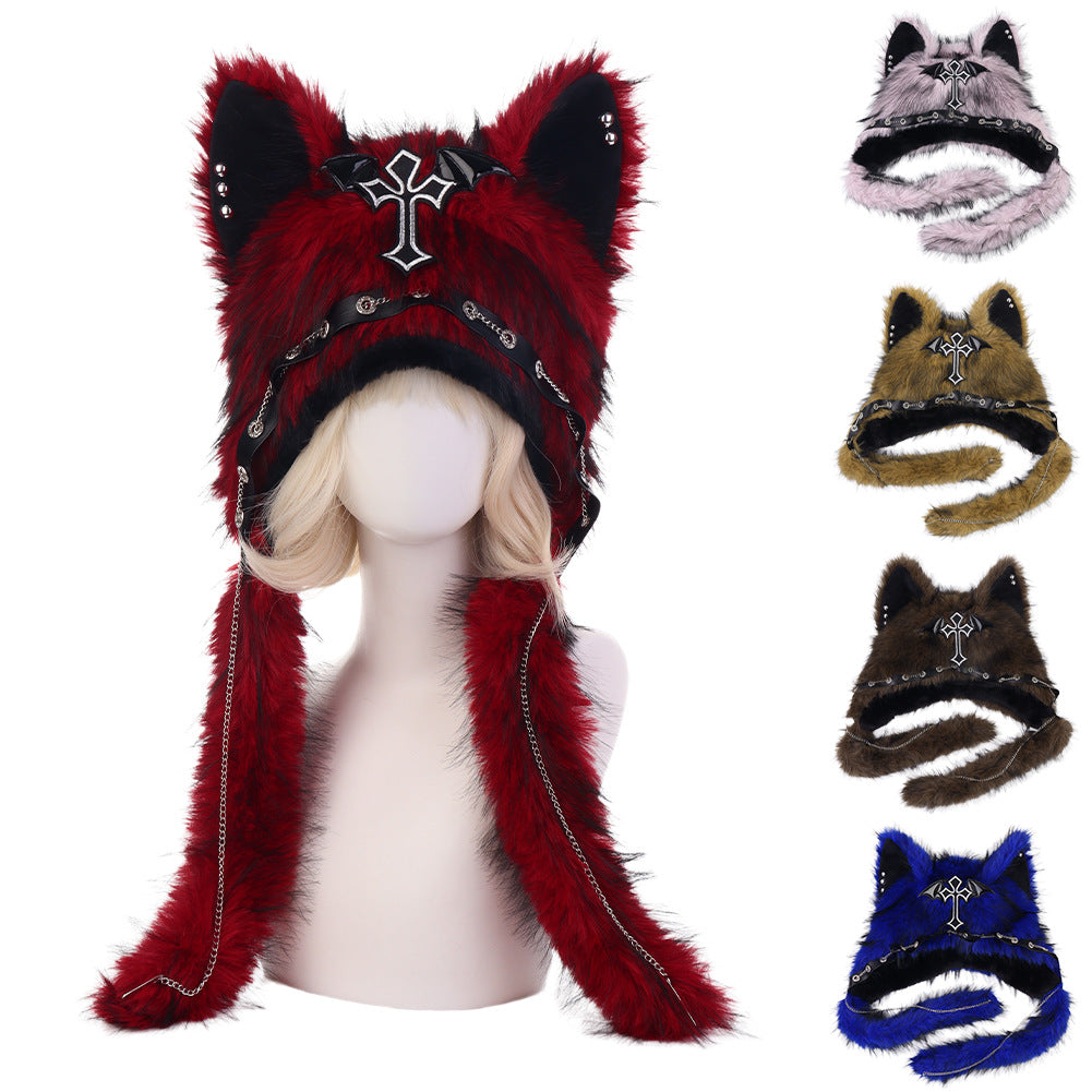 Subculture Cat Ear Hat Gothic Dark Aesthetic, Winter Fleece Beanie, Warm Autumn/Winter Hat -NB