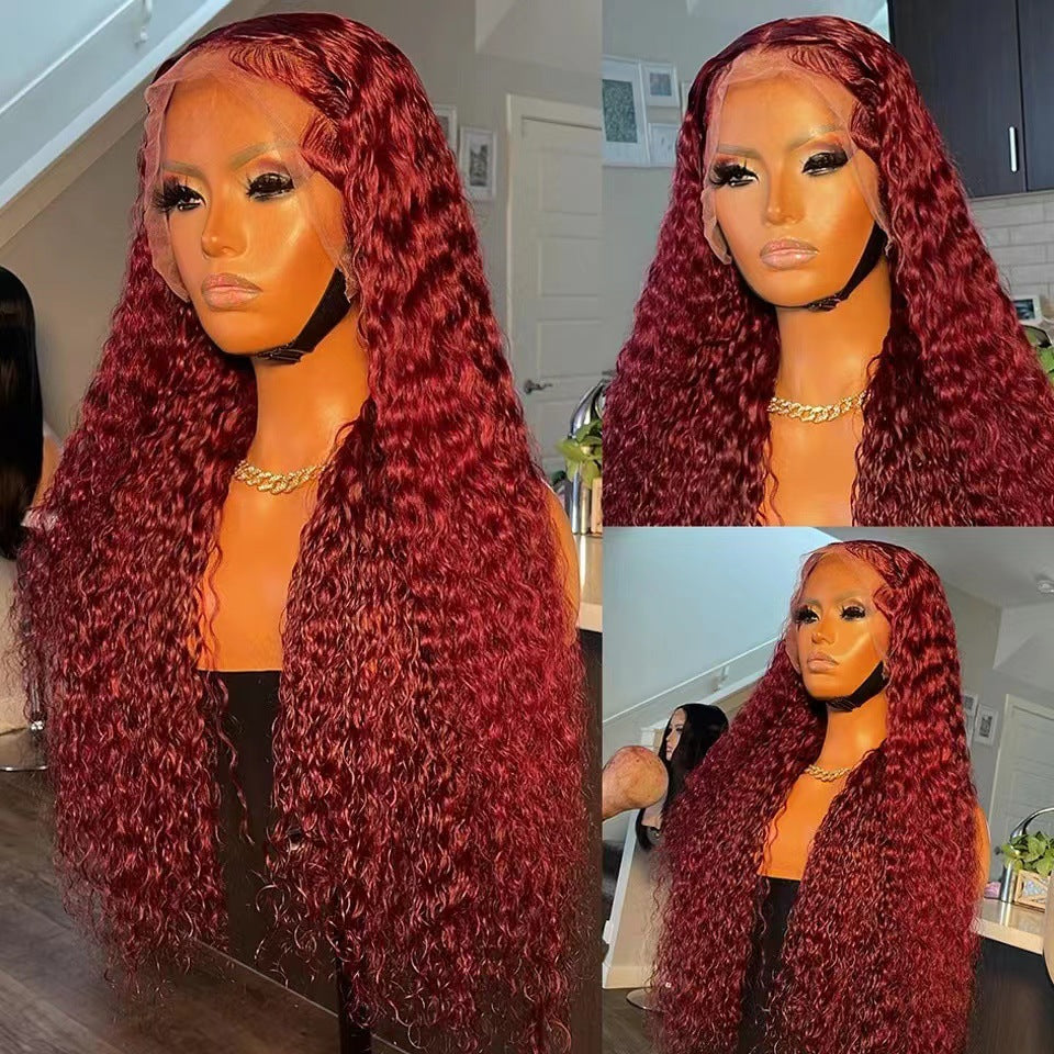Wig Red Premium "Human Hair" -Front lace wig 13x4 -women's long hair full head cover