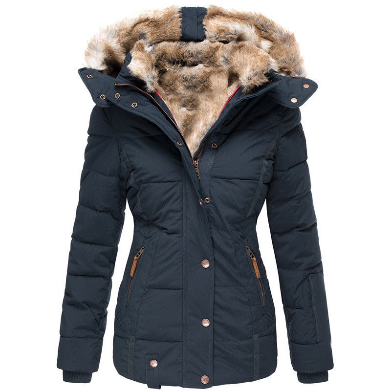 Coat Women's Zipper Long Sleeve Slim Fit Cotton Coat Coat Hooded Coat-NB