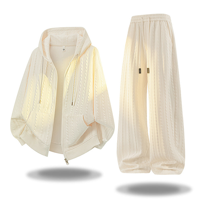 Textured Casual Sportswear SET FOR  and WomenOpen-- TWO PIECE