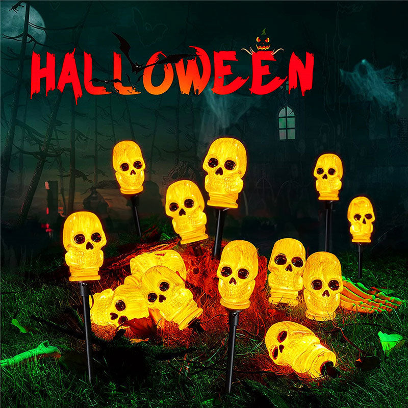Halloween Floor Insertion Lamp Skeleton Head White Bone Garden Shape Lamp String
