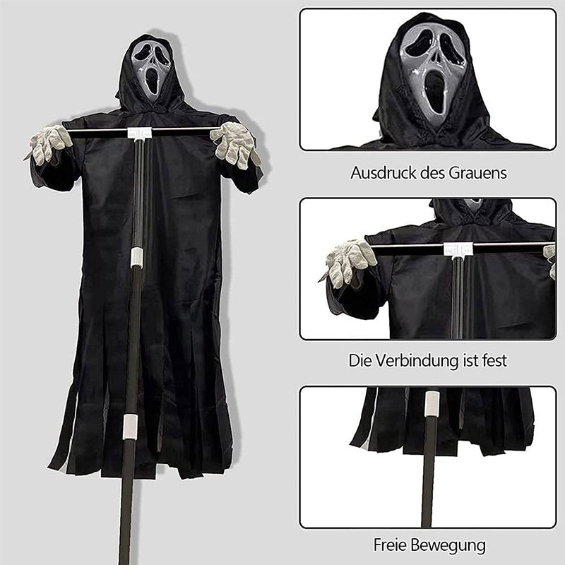Scary Halloween Ghost Robe Costume with Crow Prop – Horror Phantom