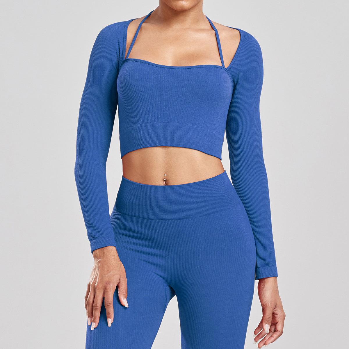 Sports Running Seamless Ribbed Long Sleeve Yoga Fitness Set