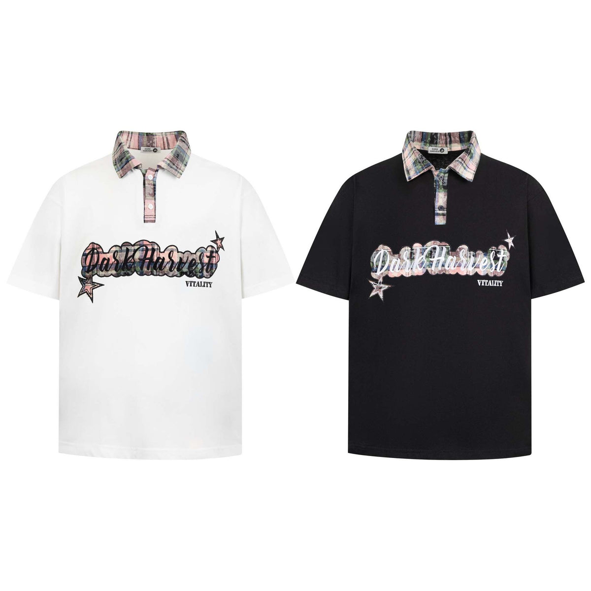 Style Color Block Applique Star Letter Embroidery Short Sleeve Polo Shirt Unisex