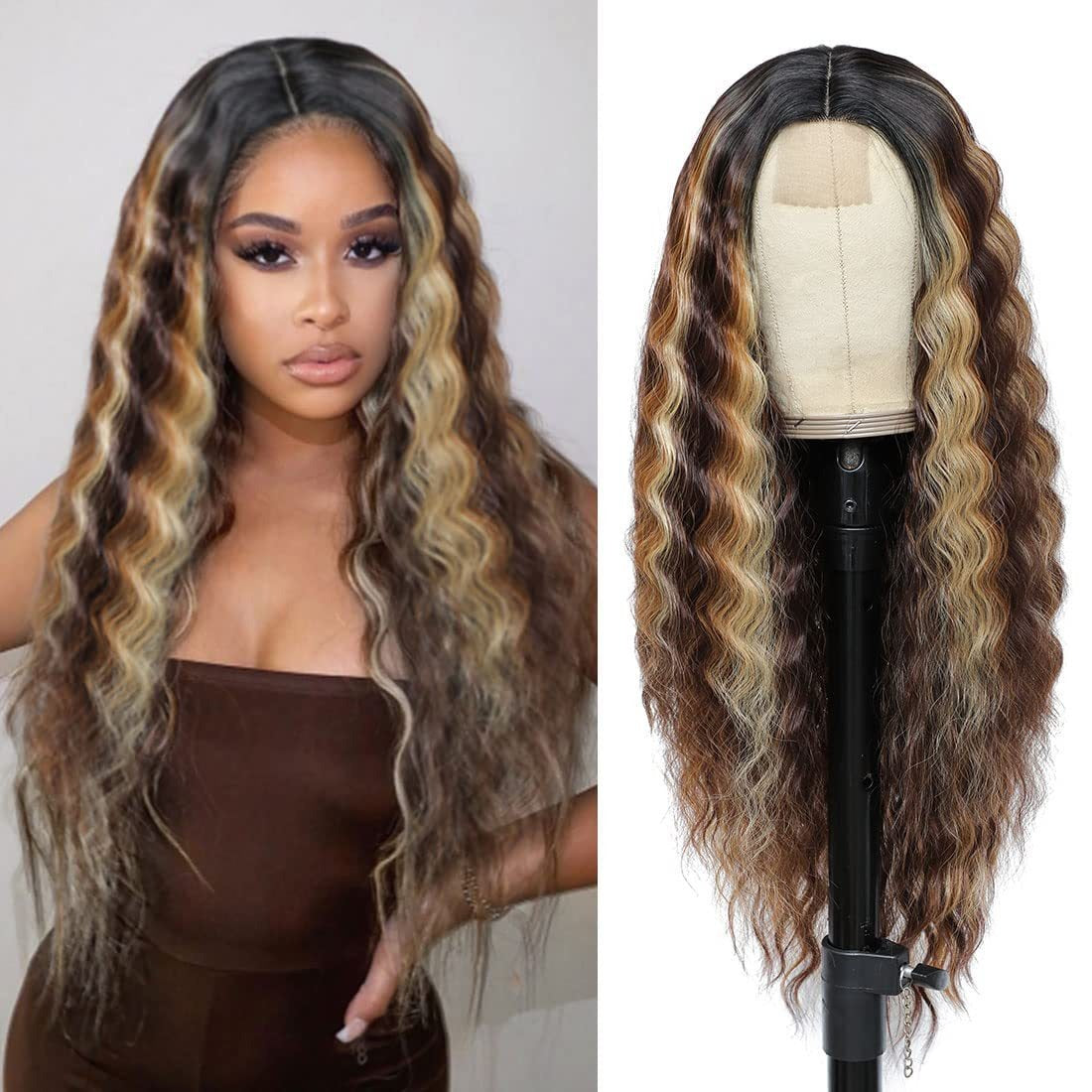 European and American Women's Wigs -Small Lace Center Deep Wave -Long -Curly -Wig Headband