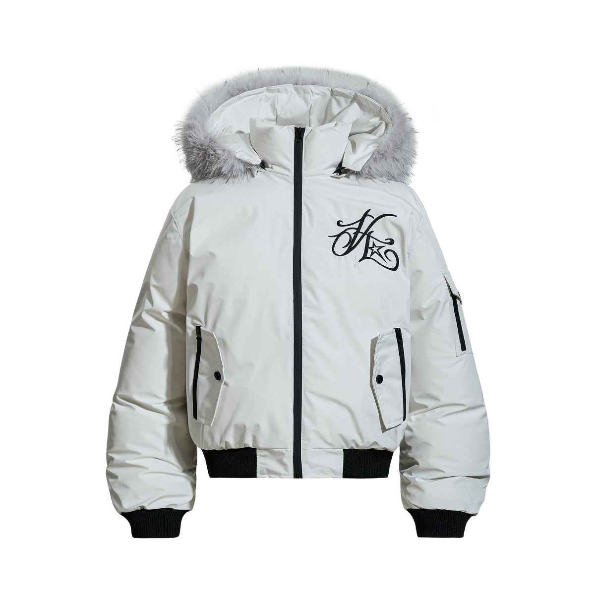 Thick cotton jacket with fur collar