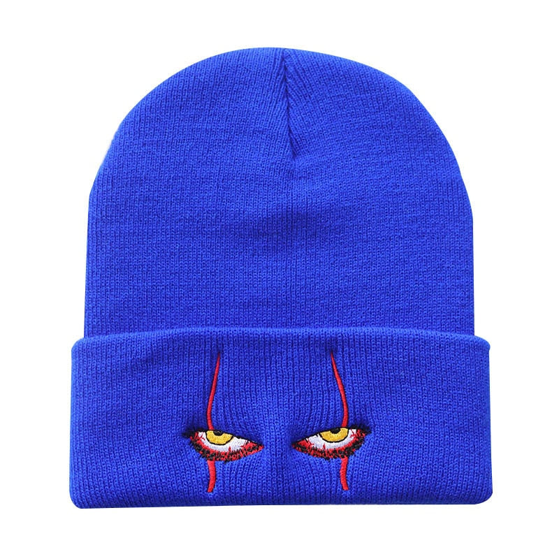 Embroidered Woolen Beanies Hat Scary Clown Eyes Knitted Hat Warm Halloween Hat Beanies