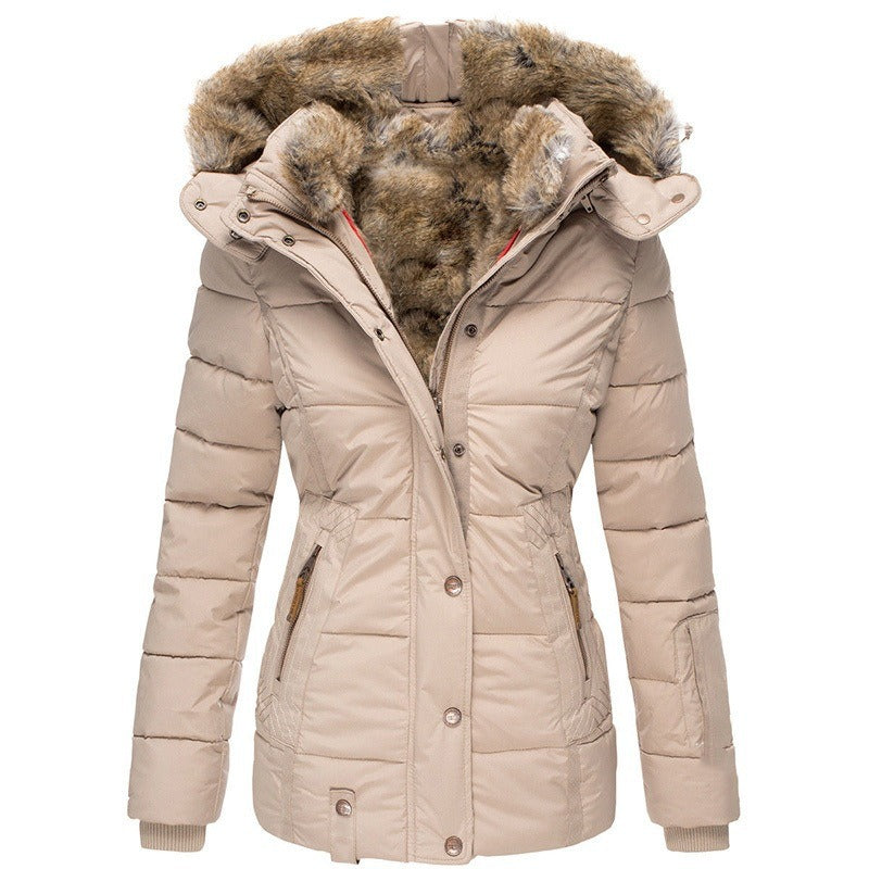 Coat Women's Zipper Long Sleeve Slim Fit Cotton Coat Coat Hooded Coat-NB