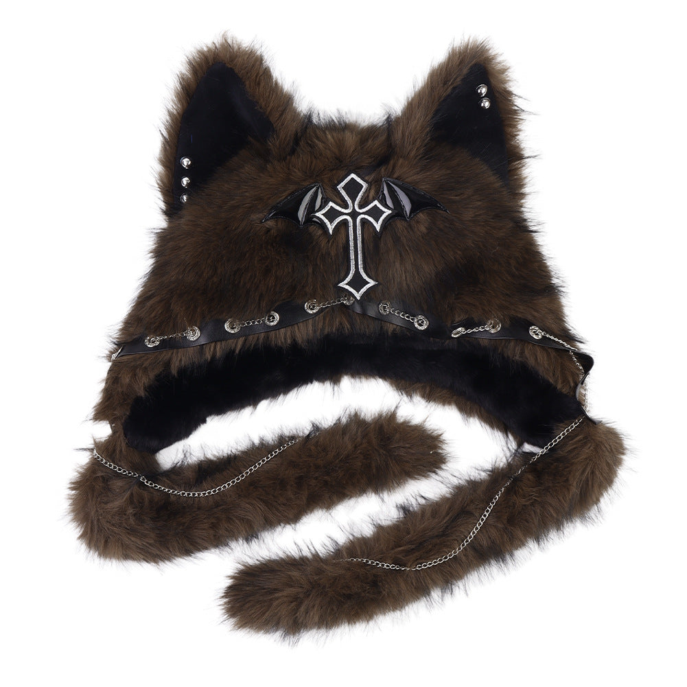 Subculture Cat Ear Hat Gothic Dark Aesthetic, Winter Fleece Beanie, Warm Autumn/Winter Hat -NB