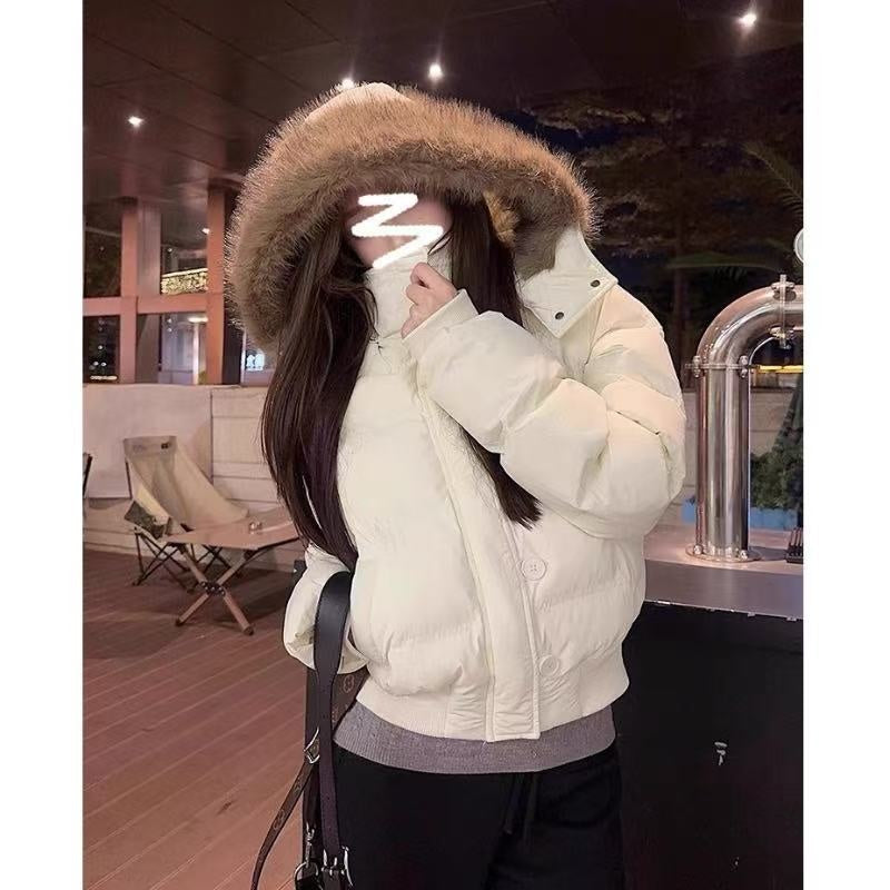 Hooded winter down cotton-padded jacket