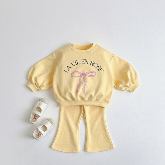 Versatile hoodie and flared pants two-piece set