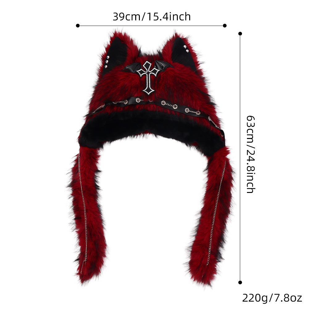 Subculture Cat Ear Hat Gothic Dark Aesthetic, Winter Fleece Beanie, Warm Autumn/Winter Hat -NB