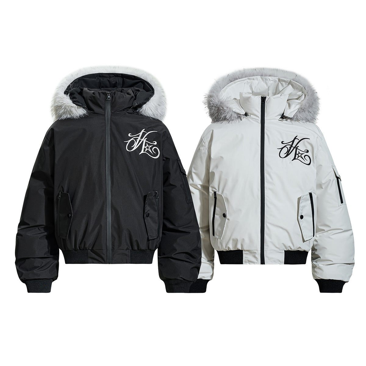 Thick cotton jacket with fur collar