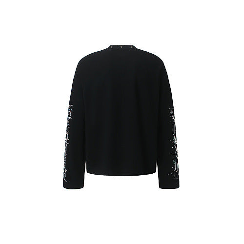 Long Sleeve Studded  Graphic Tee Print T-Shirt