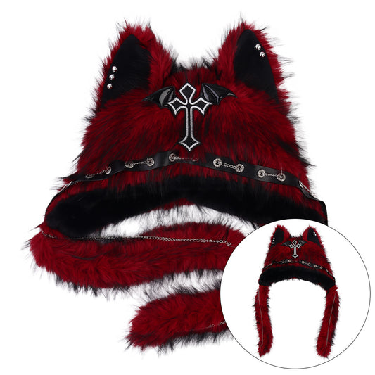 Subculture Cat Ear Hat Gothic Dark Aesthetic, Winter Fleece Beanie, Warm Autumn/Winter Hat -NB