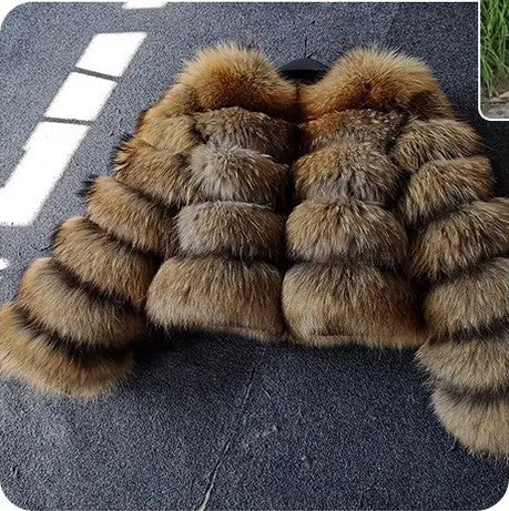 Luxury Women's Faux Raccoon Fur Coat Jacket