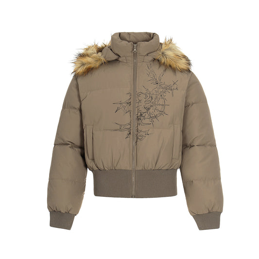 Thick padded jacket with faux fur collar