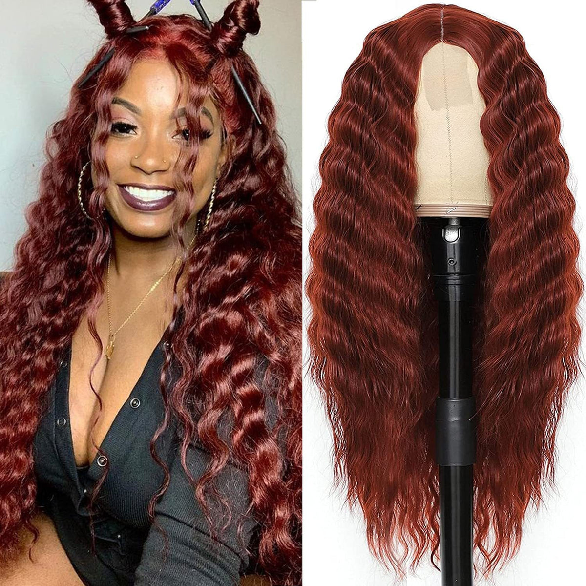 European and American Women's Wigs -Small Lace Center Deep Wave -Long -Curly -Wig Headband