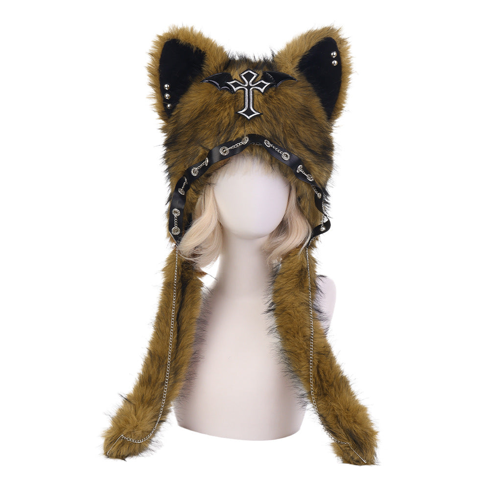 Subculture Cat Ear Hat Gothic Dark Aesthetic, Winter Fleece Beanie, Warm Autumn/Winter Hat -NB