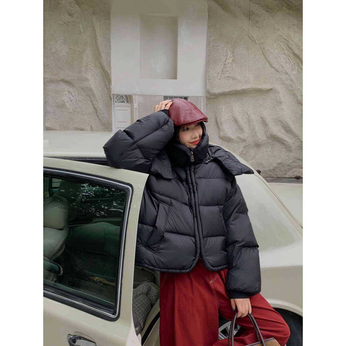 Fashionable Loose Color-blocked Winter Parka, Thickened Warm Cotton Coat