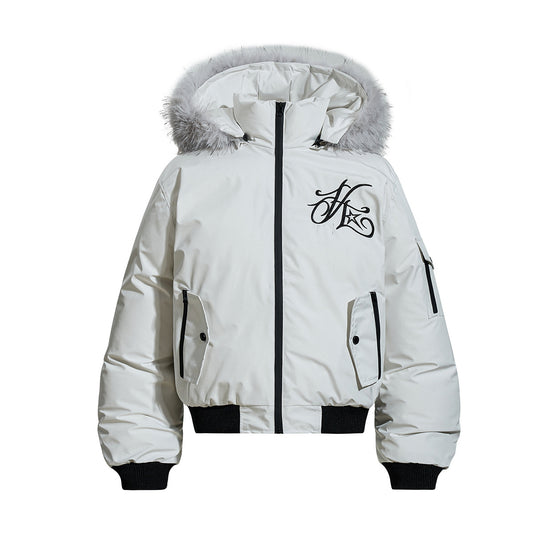 Thick cotton jacket with fur collar