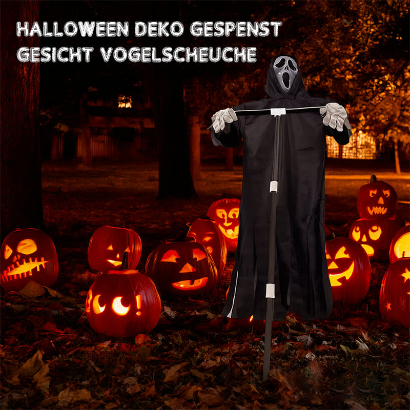 Scary Halloween Ghost Robe Costume with Crow Prop – Horror Phantom