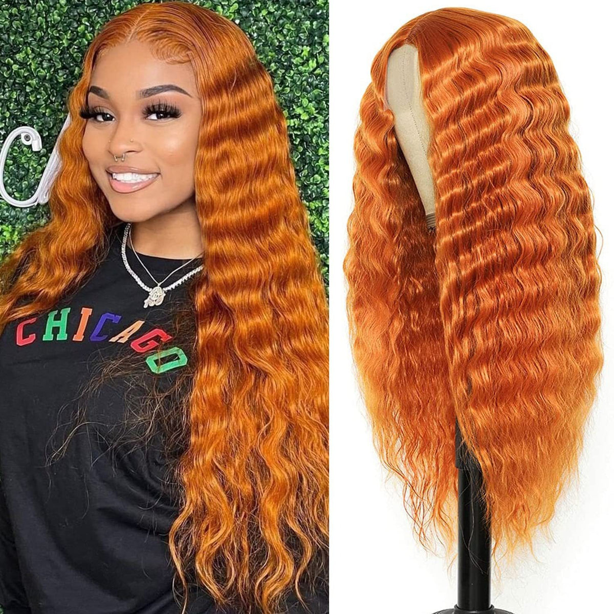 European and American Women's Wigs -Small Lace Center Deep Wave -Long -Curly -Wig Headband