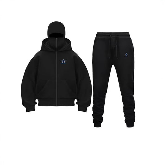 Conjunto de sudadera con cremallera y doble capucha de diseño único para hombre y mujer