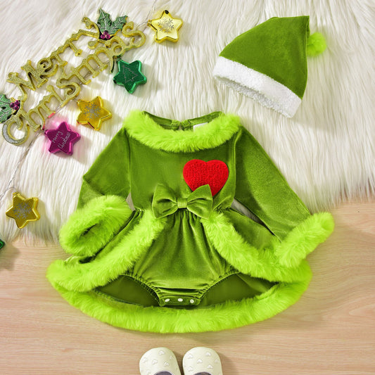 Cute Baby Girl Halloween Plush Hat and Onesie Dress