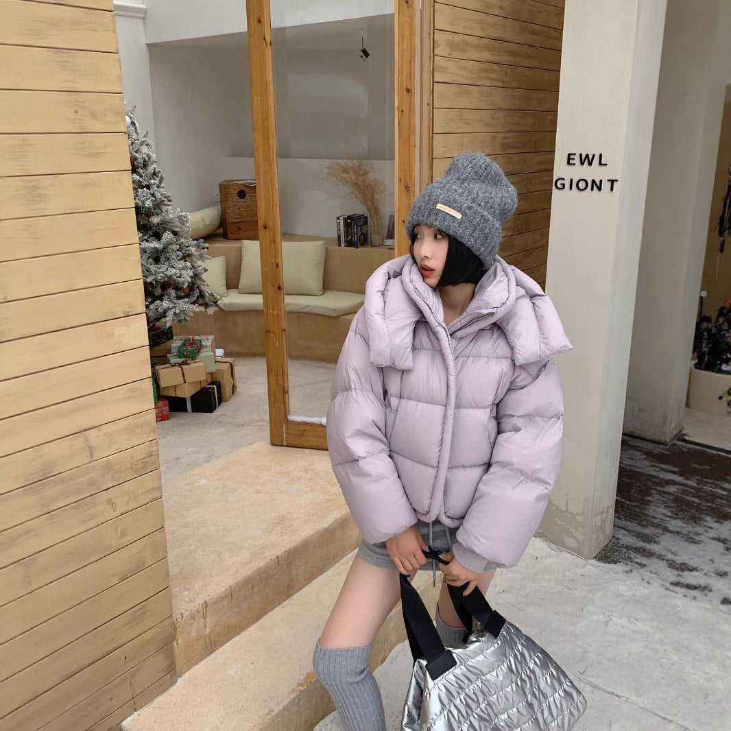 Fashionable Loose Color-blocked Winter Parka, Thickened Warm Cotton Coat